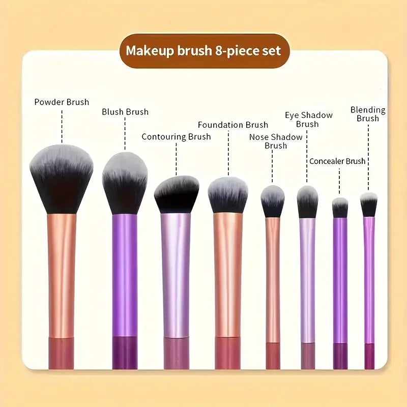 8-Piece Makeup Brush Set – Soft Synthetic Brushes for Face & Eyes